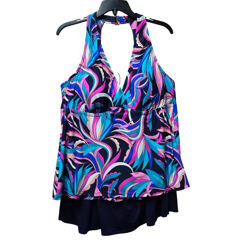 Leilani Plus 2 Pc Tankini Skirtini Swim Set Built In Bra Tummy Control Women 22W